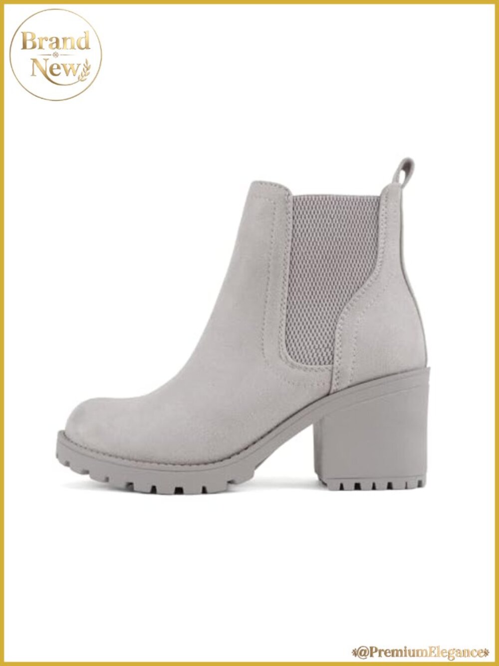 Women's Lug Sole Chelsea Ankle Boots Mid Heel Elastic Gore